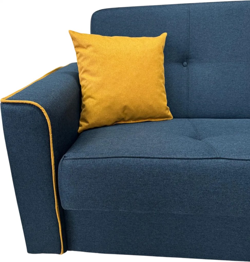 Canapea VERA extensibila, 3 locuri, lada de depozitare, stofa bleumarin + galben, 225x90x90 Bleumarin + Galben, Stofa