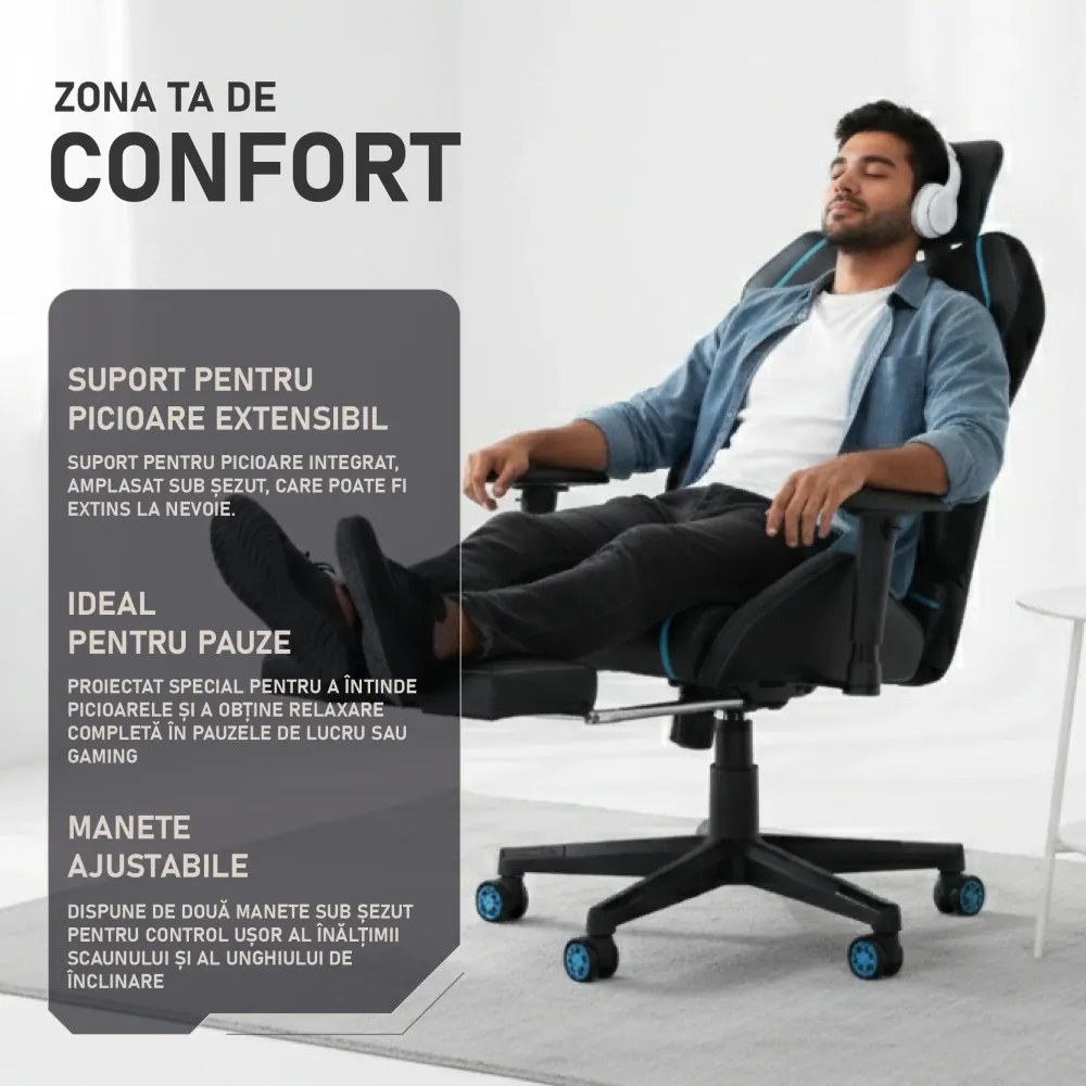 LUMINA X-Motion Core – Gaming & Office –Ergonomie și Confort Total, PU, Negru/Albastru
