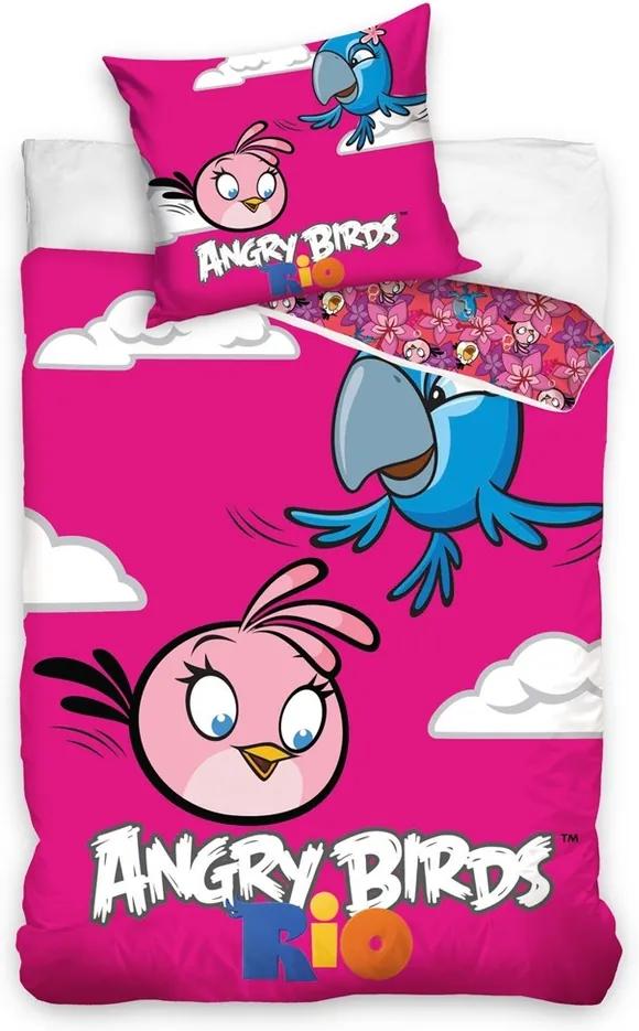 Lenjerie din bumbac pentru copii Angry Birds Rio  Pink Bird, 140 x 200 cm, 70 x 80 cm