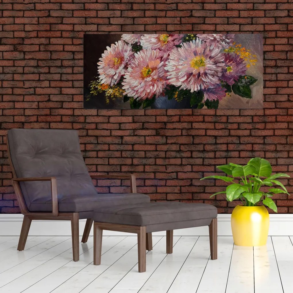 Tablou - Pictură în ulei, flori în vază (120x50 cm)