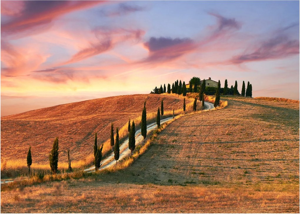 Tablou pe sticlă - Casa pe deal Toscana, Italia (70x50 cm)