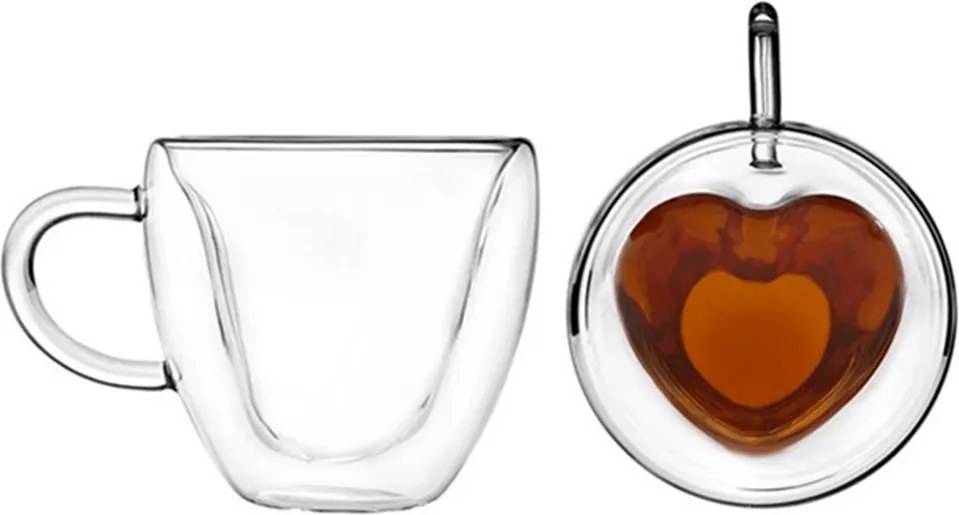 Ceaşcă termorezistentă Heart cu farfurie, 2 buc., în formă de inimă, 150 ml, HOTCOOL TYP 5