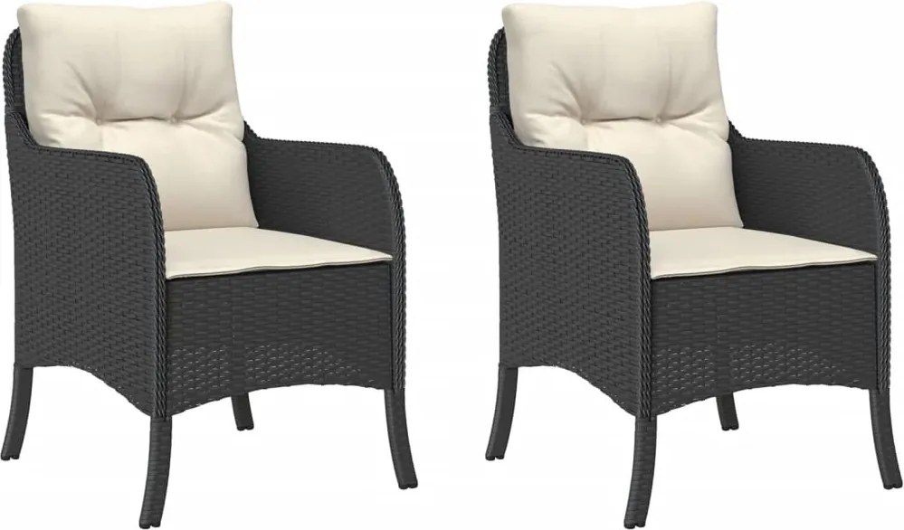 vidaXL Scaune de grădină cu perne, 2 buc., negru, poliratan