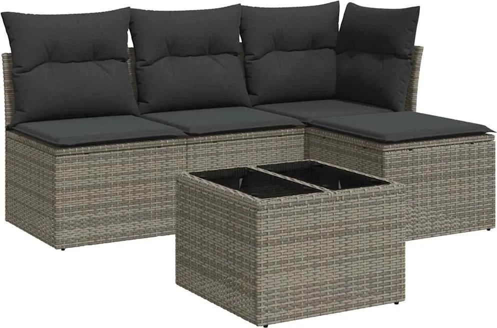 vidaXL Set canapea de grădină cu perne, 5 piese, gri, poliratan