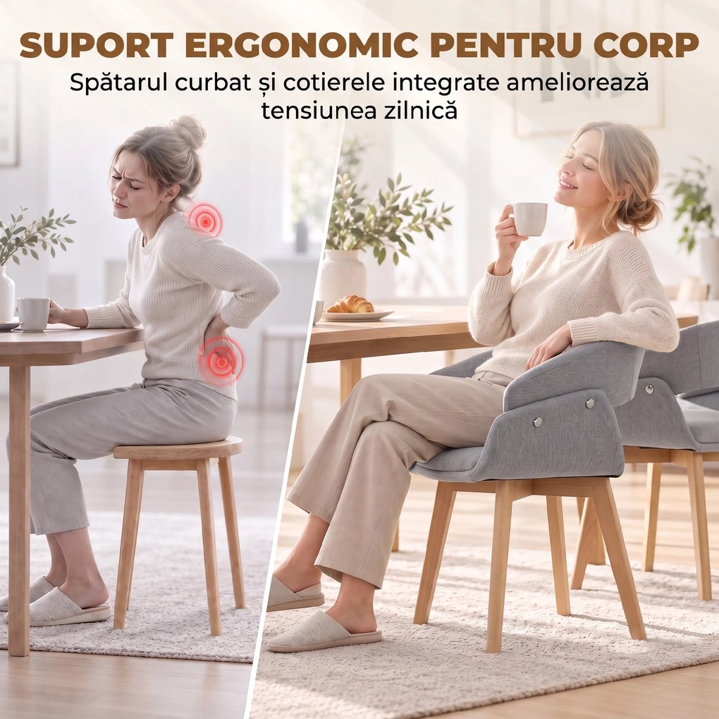 HOMCOM Set 2 Scaune Dining Ergonomice din Material Gri Deschis | Aosom Romania