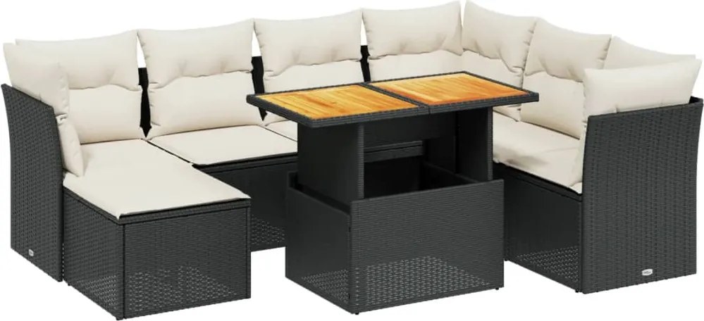 vidaXL Set mobilier de grădină cu perne, 8 piese, negru, poliratan