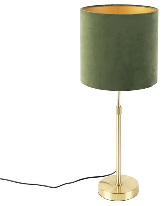 Lampă de masă auriu/alamă cu abajur din catifea verde 25 cm - Parte