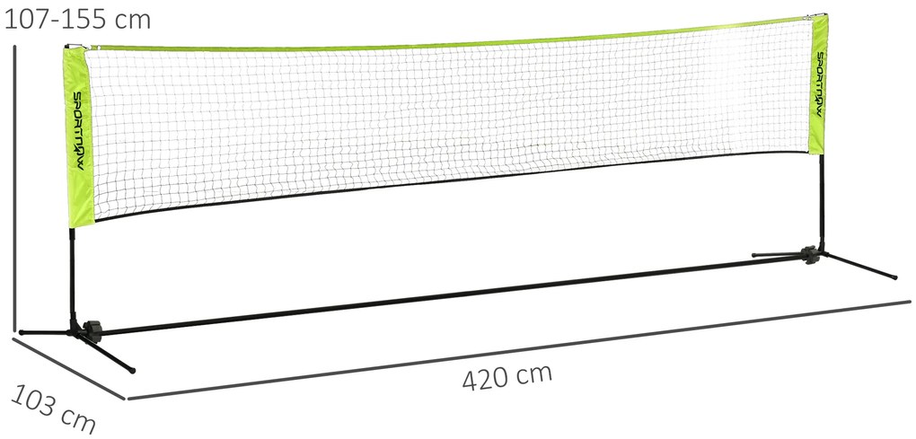 SPORTNOW Plasă de badminton, plasă portabilă, înălțime ajustabilă 107-155 cm, cu geantă de transport, cadru metalic, negru, galben | Aosom Romania