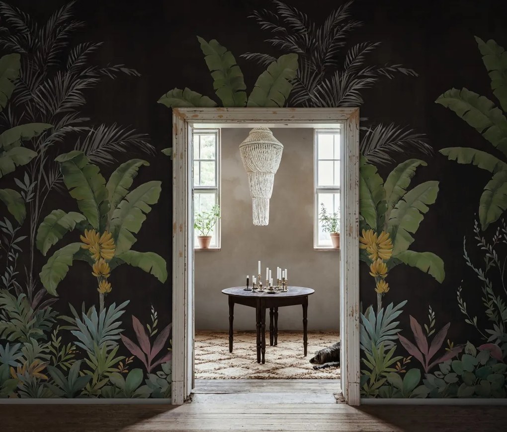 Fototapet, Banana Tree Jungle, Black, Rebel Walls