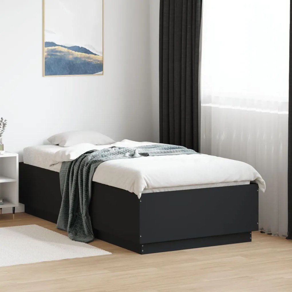 vidaXL Cadru de pat, negru, 90x190 cm, lemn prelucrat