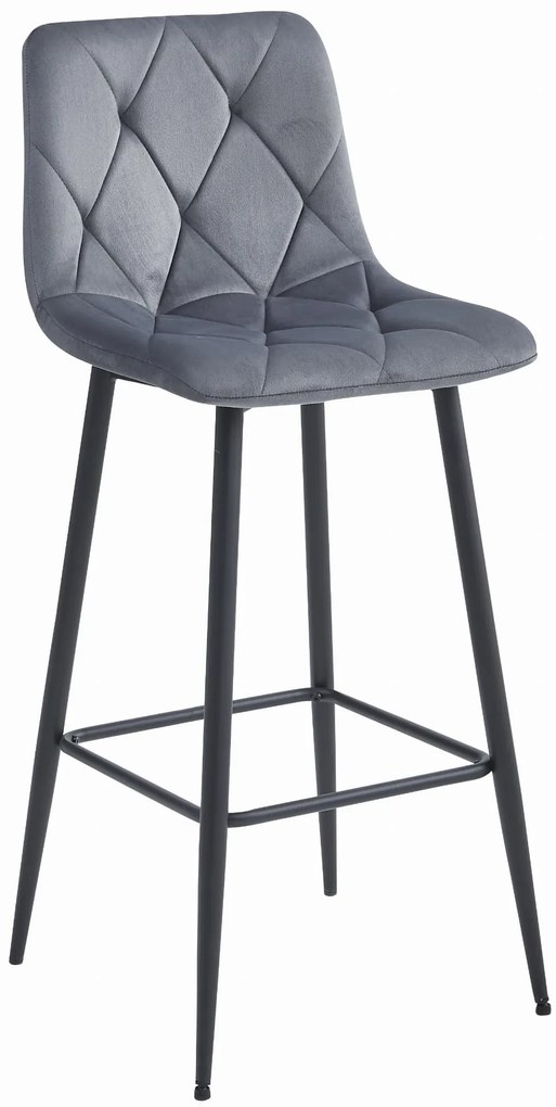 Scaun de bar gri inchis NADO VELVET cu picioare negre