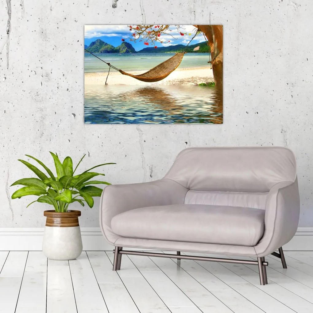 Tablou pe sticlă - Relax la plajă (70x50 cm)