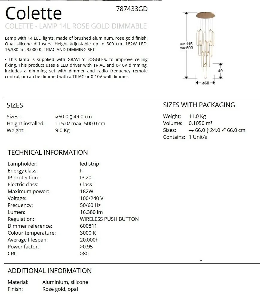 Lustra casa scarii XL cu 14 pendule LED si telecomanda Colette H500