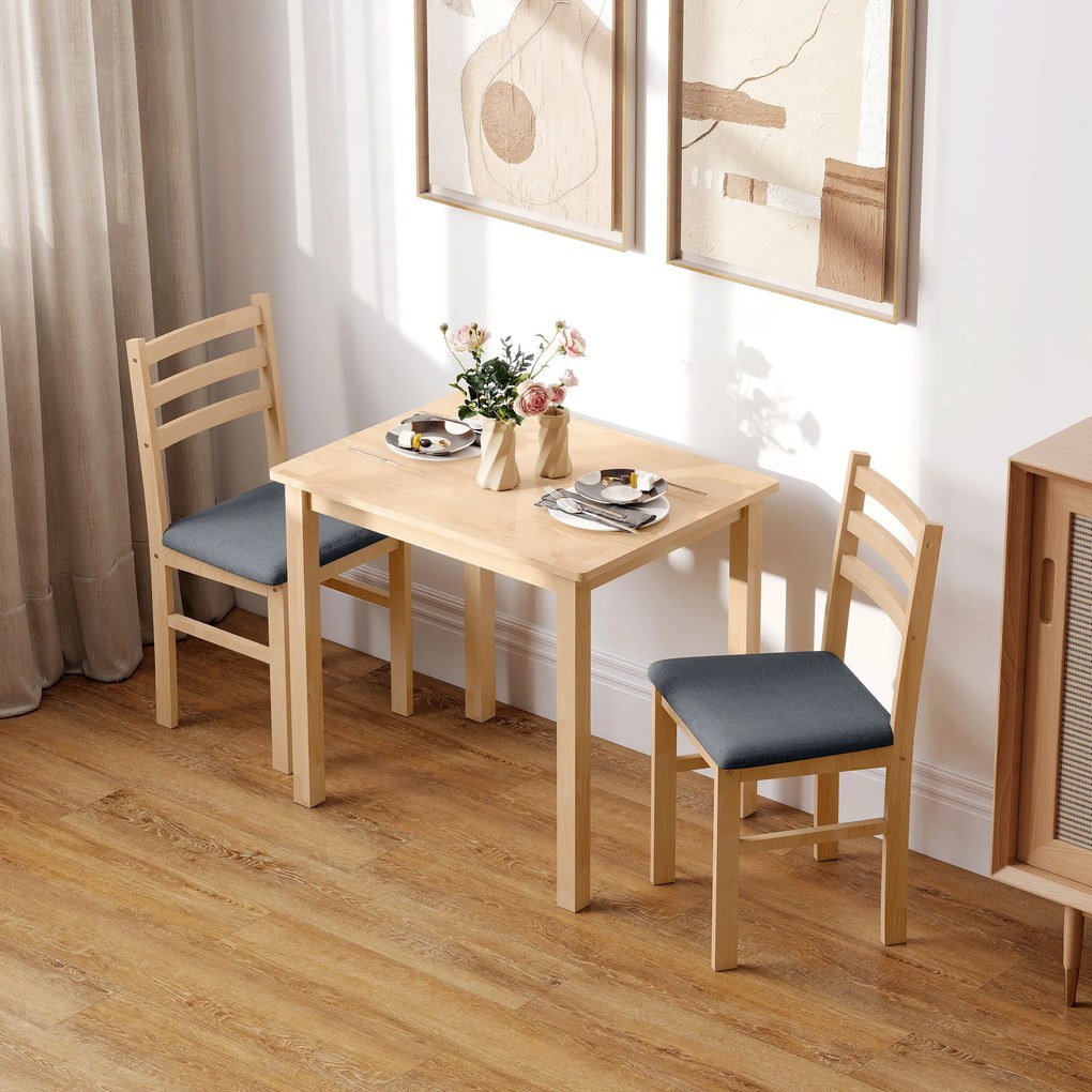HOMCOM Set de Masă 3 Piese cu 2 Scaune, Masă de Bucătărie pentru Spații Compacte, Scaune Panouri, Spațiu de Economisire, MDF, Lemn Natural | Aosom Romania