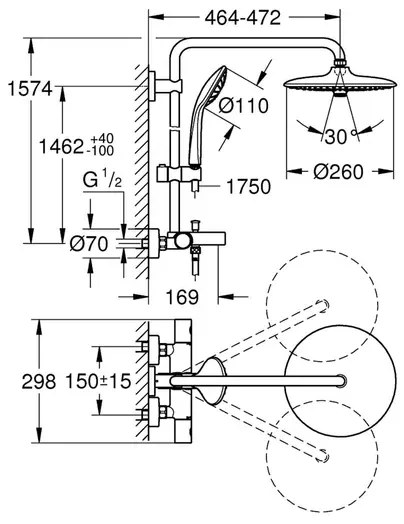 Coloana de dus cu baterie termostatata si pipa cada Grohe Euphoria New 260