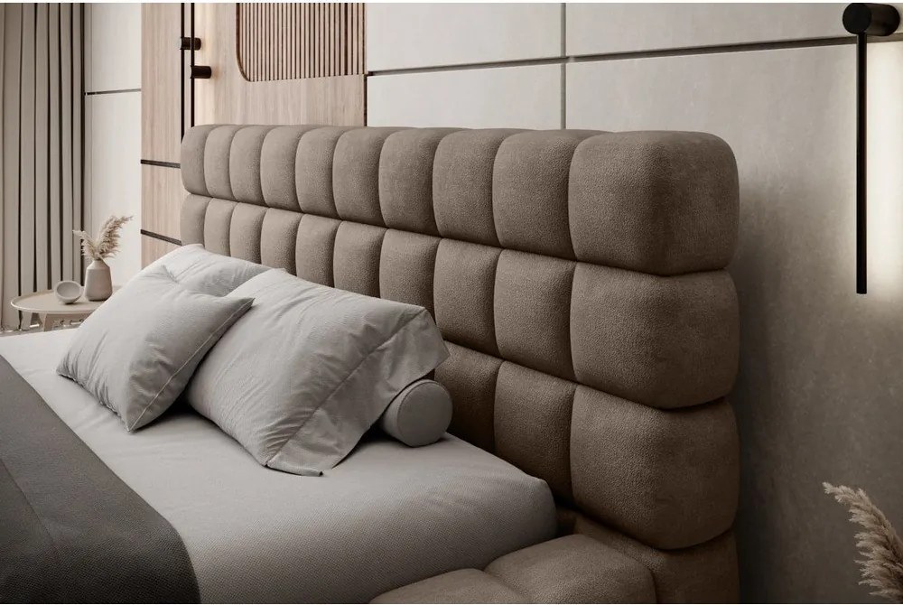 Pat matrimonial maro deschis tapițat cu spațiu de depozitare cu somieră 140x200 cm Dizzle – ELTAP