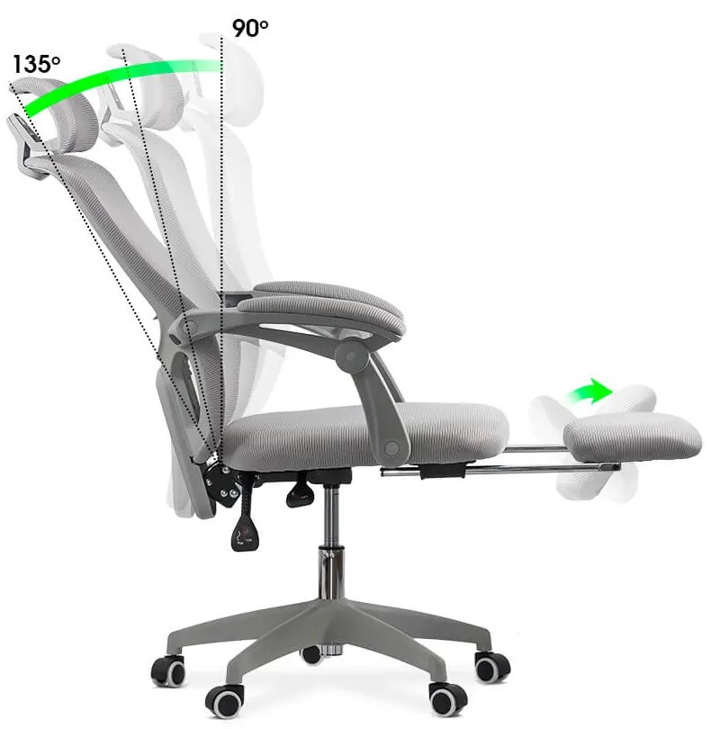 Scaun ergonomic OFF 430 gri, suport picioare și rabatare 135°