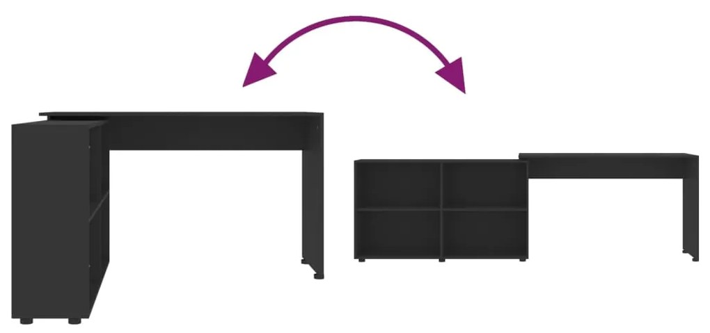 Birou de colt, negru, lemn prelucrat