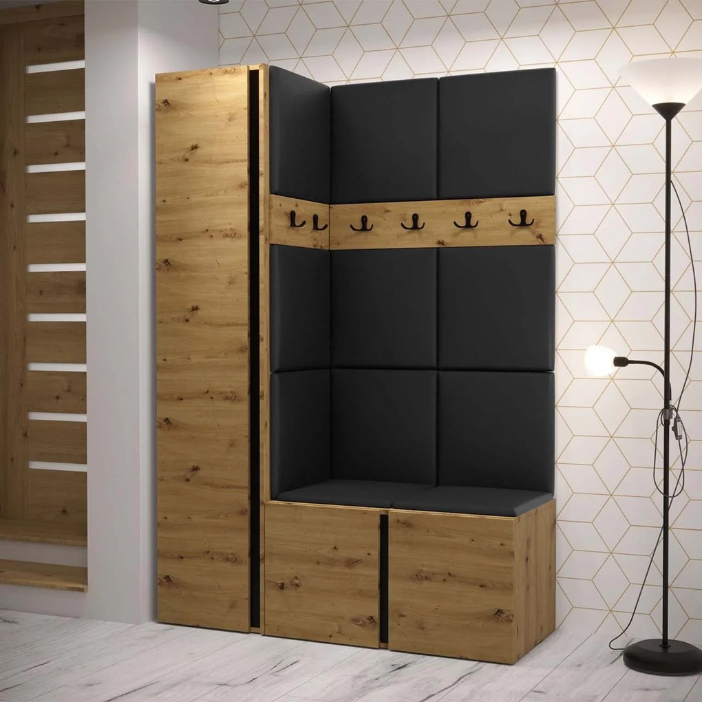 Hol Timothy IX (stejar artisan + stejar artisan + Negru) (piele ecologică Soft 011 (Negru)). 1060218