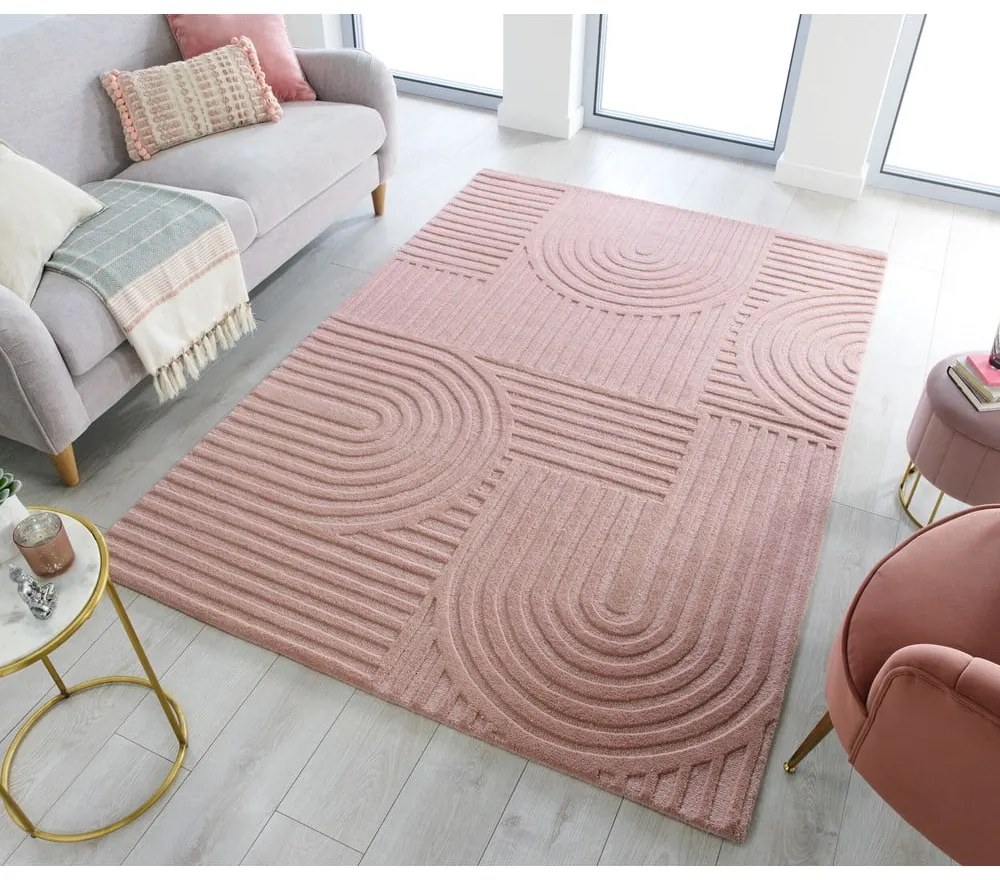 Covor din lână Flair Rugs Zen Garden 120 x 170 cm, roz