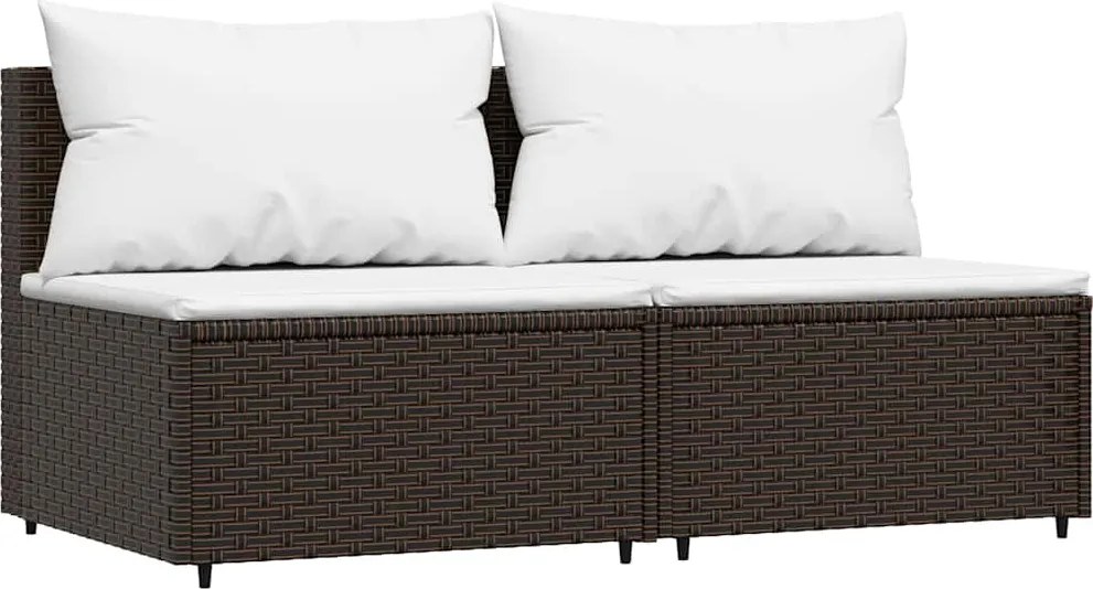 vidaXL Canapele de mijloc de grădină cu perne, 2 buc., maro, poliratan