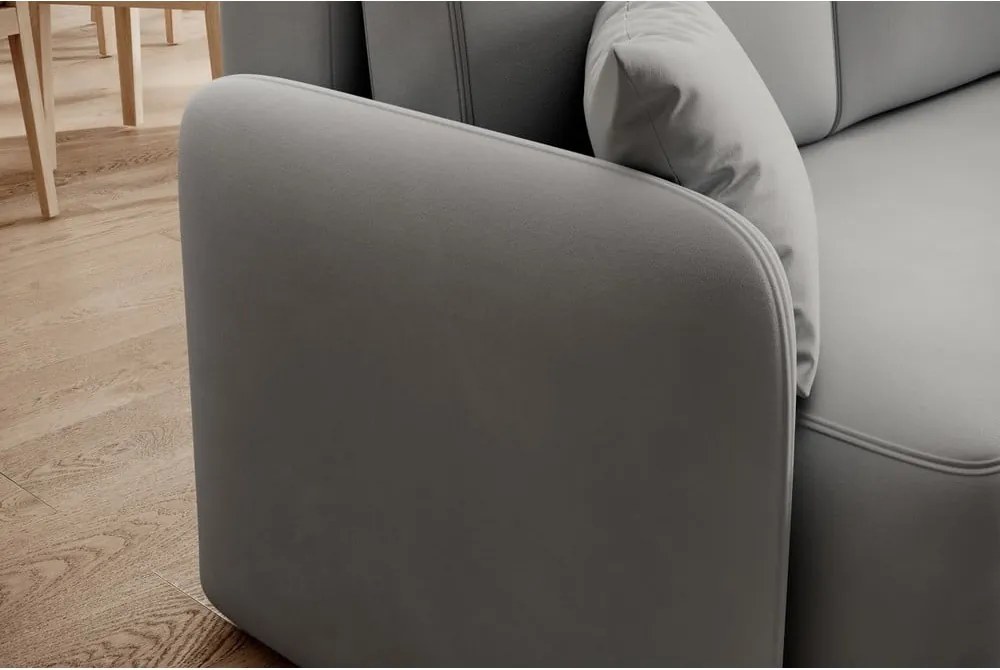 Colțar gri deschis extensibil/cu spațiu de depozitare cu tapițerie din catifea (cu colț pe partea dreaptă/cu șezlong) Hadson – ELTAP