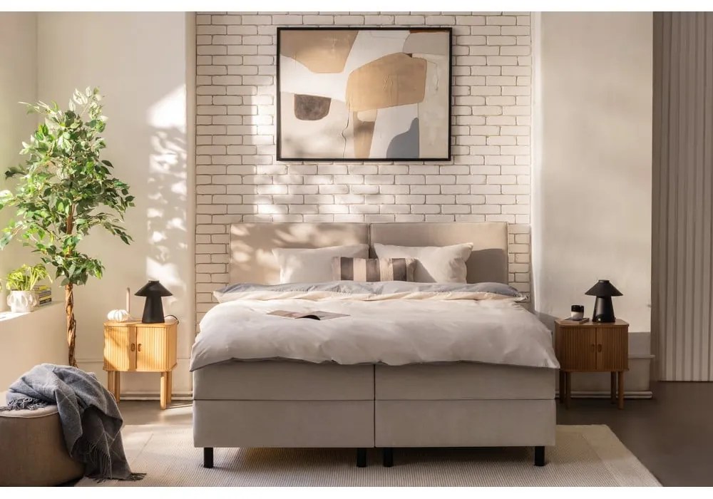 Pat boxspring bej cu spațiu de depozitare 160x200 cm Elva Bold – Bonami Selection