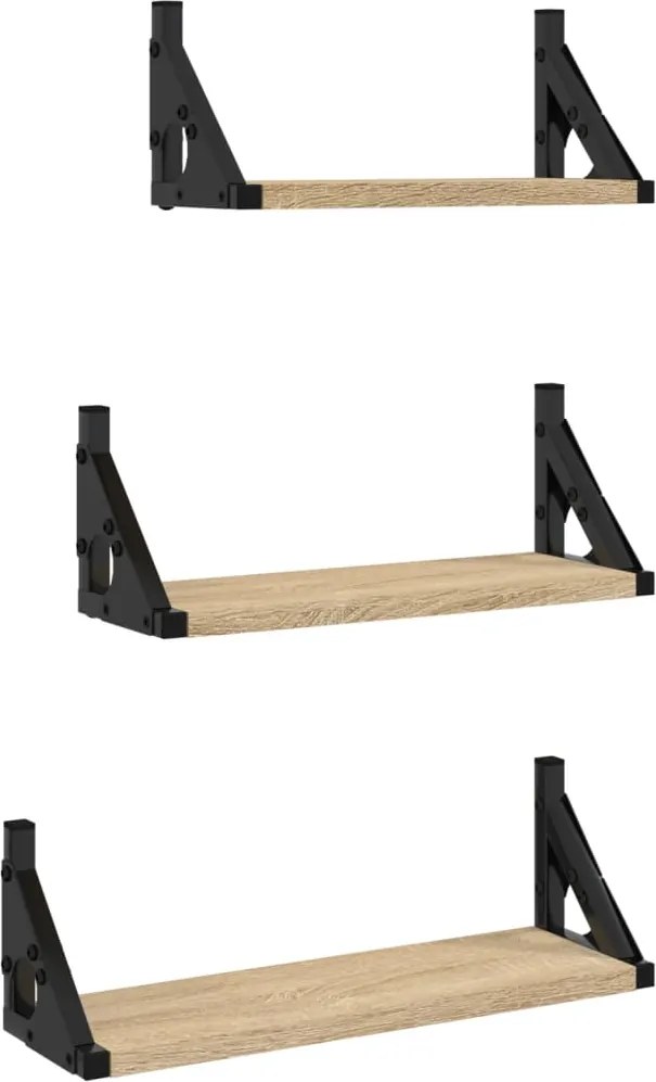 vidaXL Set rafturi de perete, 3 buc., stejar sonoma, lemn prelucrat