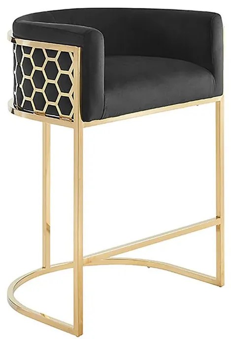 Scaun de bar ELEGANCE catifea neagra, otel inoxidabil auriu