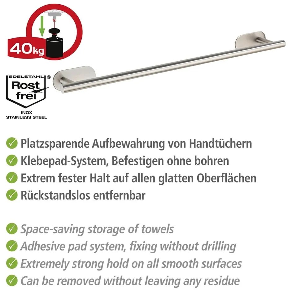 Suport pentru prosoape argintiu mat autoadeziv din oțel inoxidabil Orea Uno – Wenko