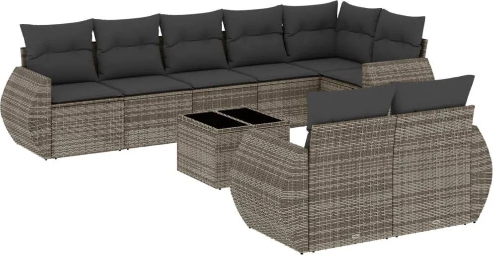 vidaXL Set canapele de grădină, 9 piese, cu perne, gri, poliratan
