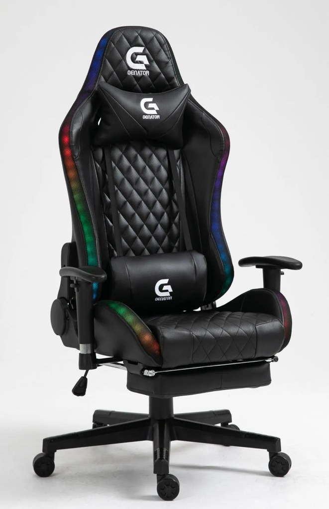 Scaun gaming cu sistem iluminare bandă LED RGB, Masaj in perna lombara, Suport picioare, funcție sezlong, SIG 5020, Negru
