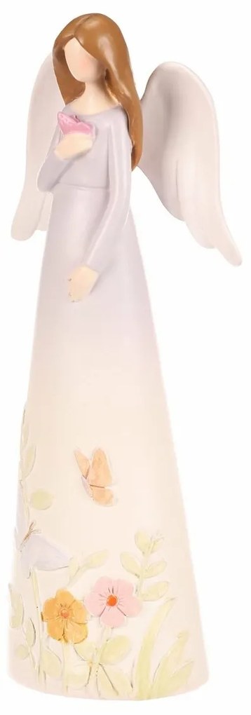 Decorațiune figurină înger cu flori, violet, 9 x 6x 21 cm, poliresină