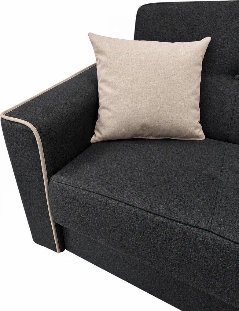 Canapea VERA extensibila, 3 locuri, lada de depozitare, stofa Gri Inchis + Bej, 225x90x90 Stofa, Gri Inchis + Bej