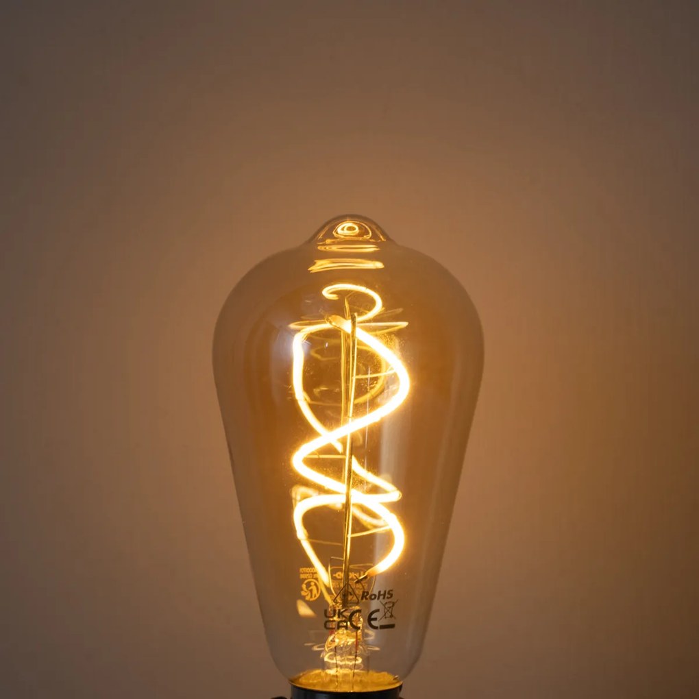 Set de 5 becuri LED E27 cu filament spiralat, dimabile, ST64, aurii, 4W 270LM 2100K