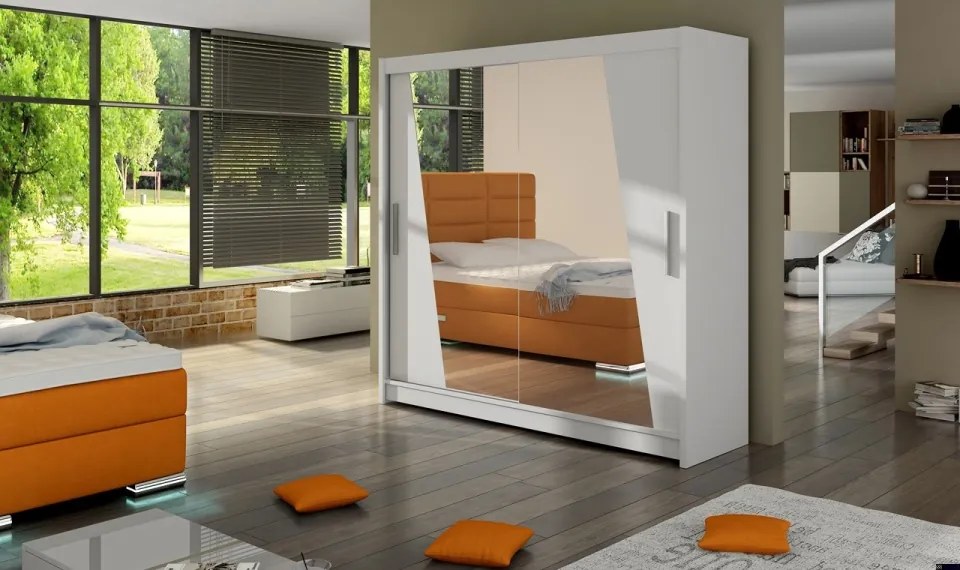 Dulap cu usi glisante si oglinda 180x200 cm, Preto, ADRK Furniture (Culoare: Ciocolata)