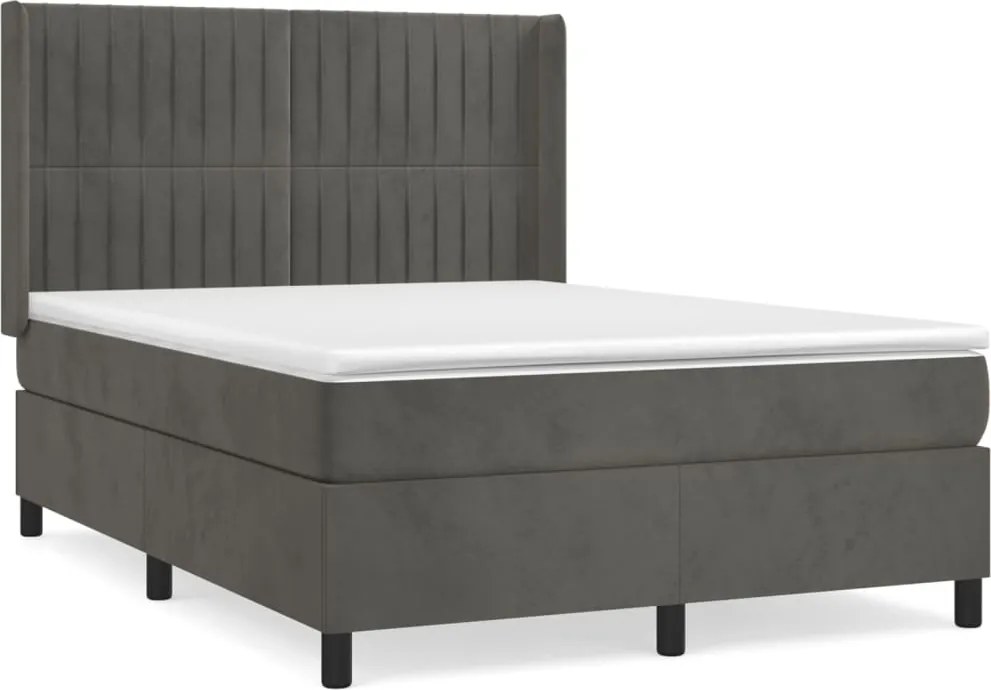 vidaXL Pat box spring cu saltea, gri închis, 140x190 cm, catifea