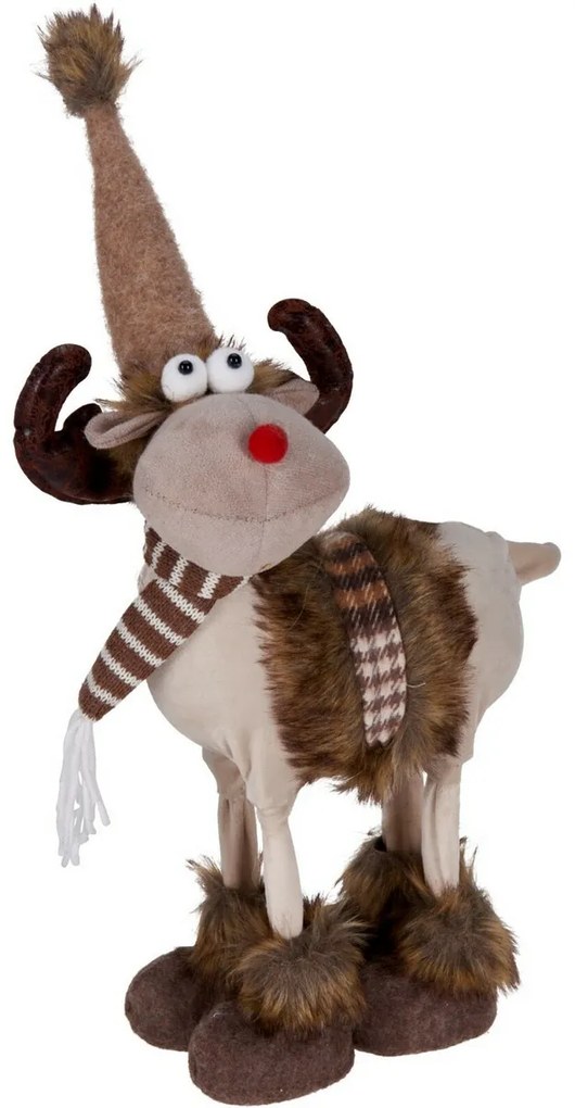 Decorațiune de Crăciun Ren cu eșarfă maro-albă, 23 x 15 x 37 cm