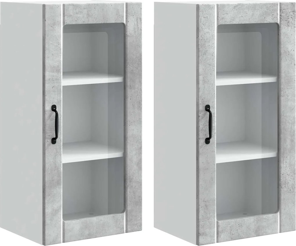 vidaXL Dulap de bucătărie cu raft 2 pcs Gri din beton 40 x 31 x 80 cm