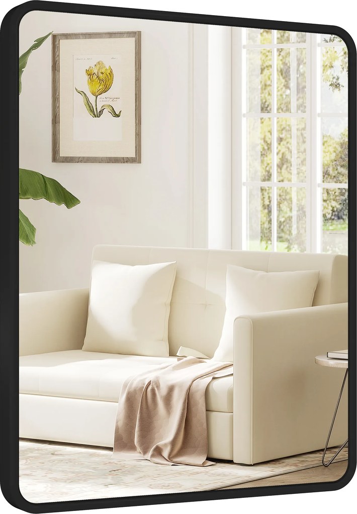 HOMCOM Oglindă de perete dreptunghiulară 50 x 40 cm, oglindă decorativă modernă cu ramă din metal pentru living, hol, coridor, negru | Aosom Romania