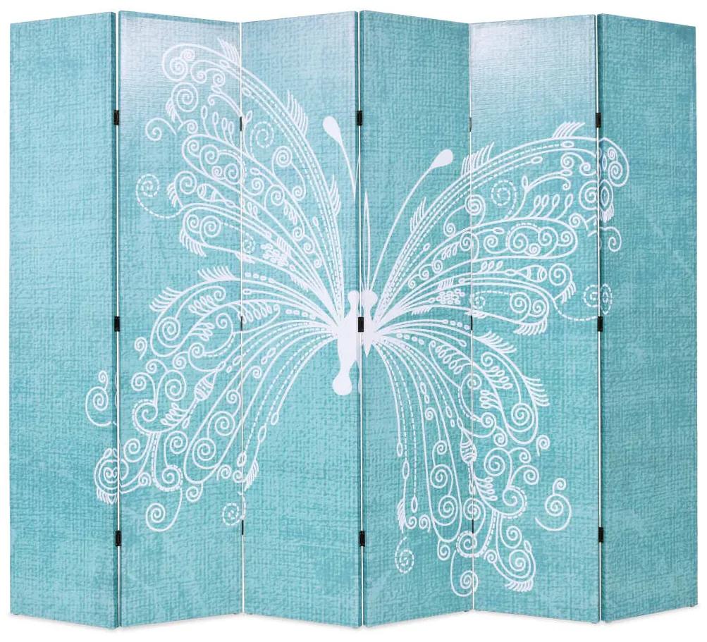 245888 vidaXL Paravan cameră pliabil, 228x180 cm, imprimeu fluture, albastru