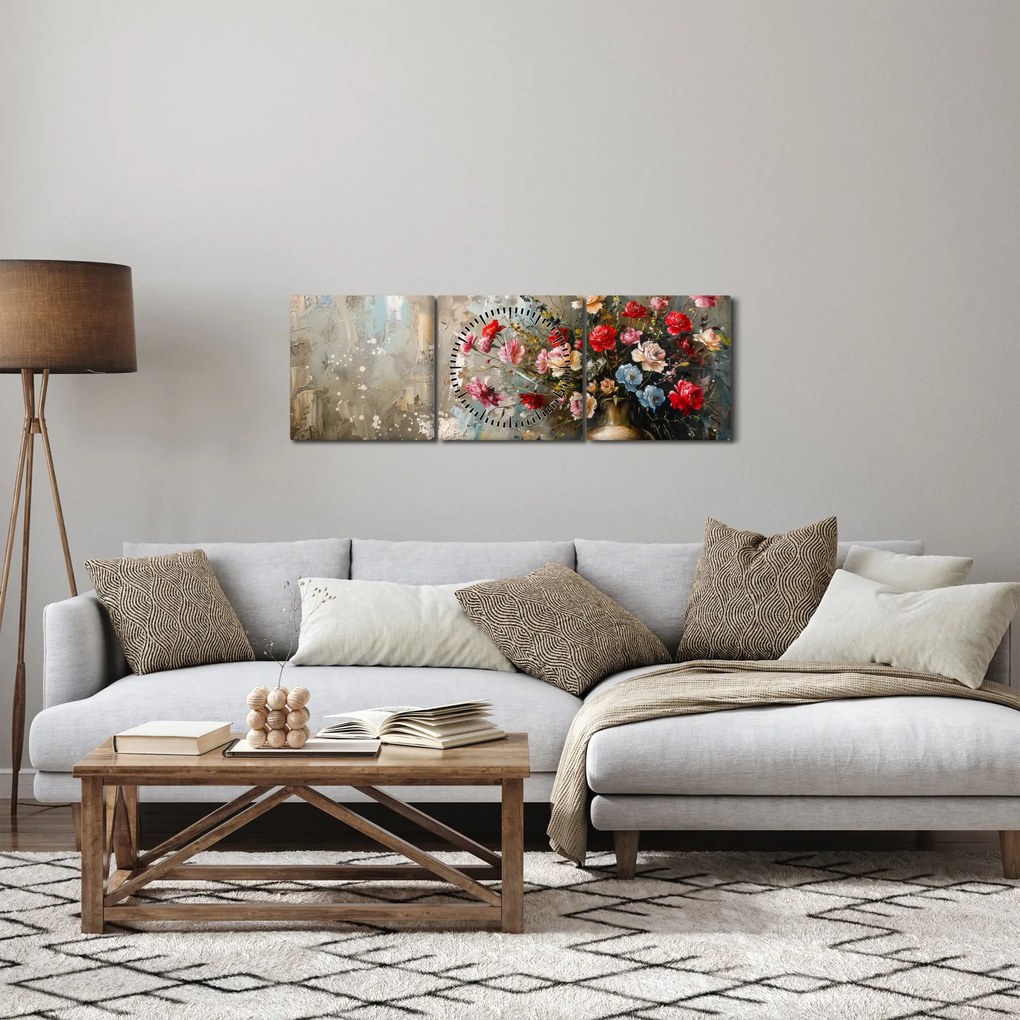 Tablou - Vaza de flori (cu ceas) (90x30 cm)
