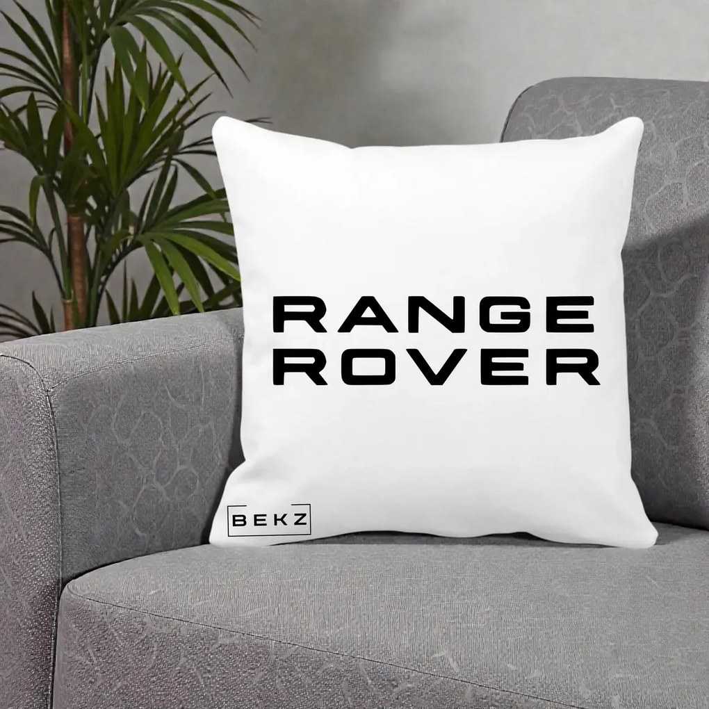 Perna Personalizata cu emblema Range Rover, 40x40 cm, Alba Mata, Husa Detasabila, Perna Inclusa, BEKZ®