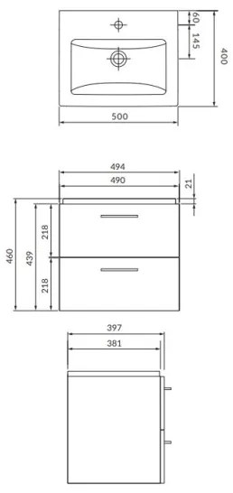 Cersanit S801-146-DSM - Dulap suspendat pentru baie cu lavoar LARA COMO, alb