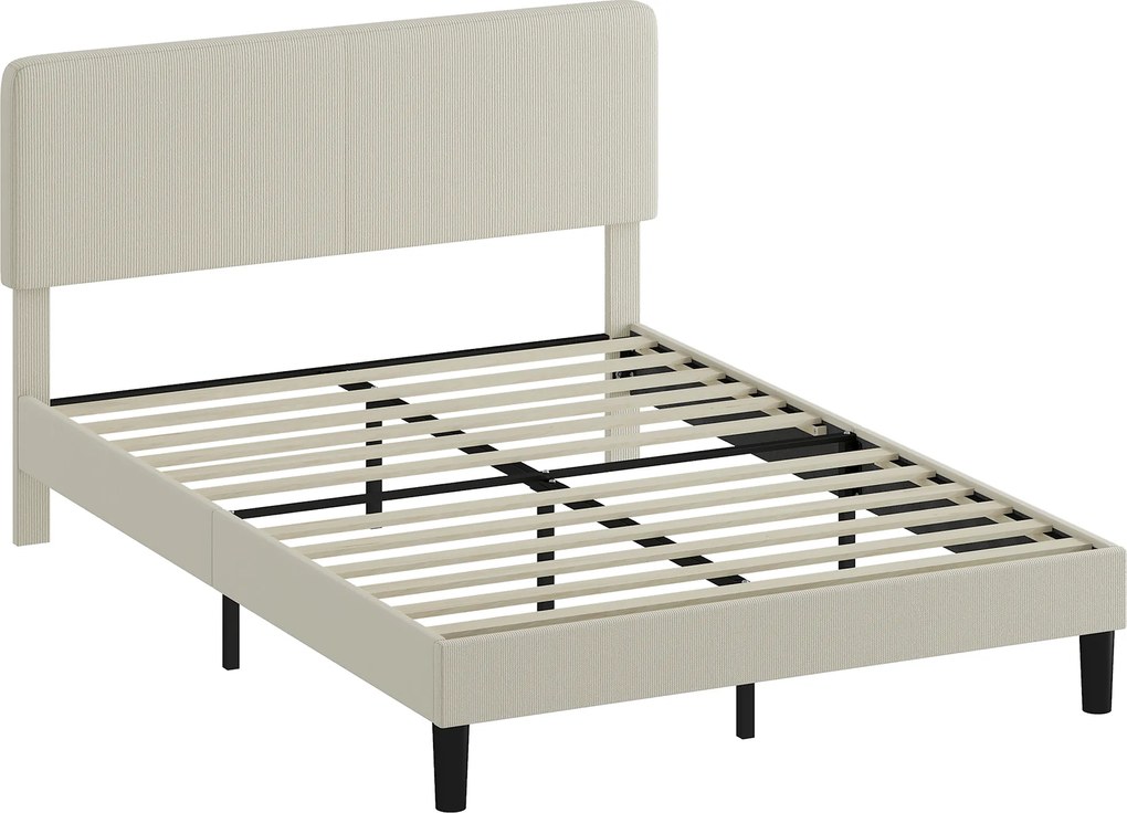 HOMCOM Cadru de Pat Matrimonial 140x200 cm Cap de Pat Reglabil pe Înălțime Îmbrăcat în Catifea, Pat Matrimonial cu Șipci de Lemn, pentru Dormitor, Montaj Ușor, Gri Deschis | Aosom Romania