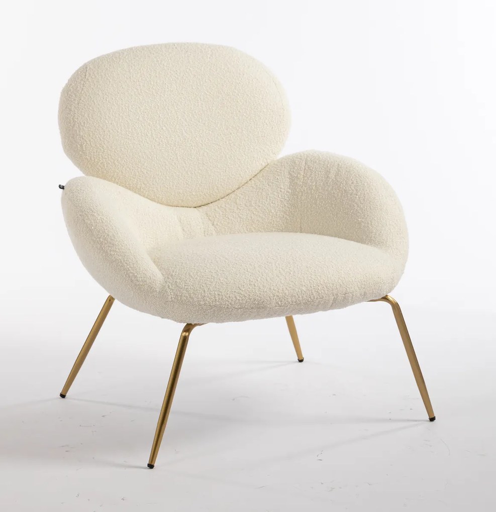 HR2045 Scaun Crem Boucle cu Bază Aurie