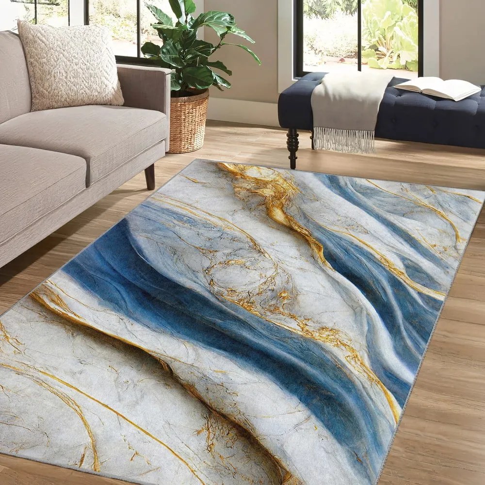 Covor albastru lavabil 120x180 cm Golden Spill – Mila Home