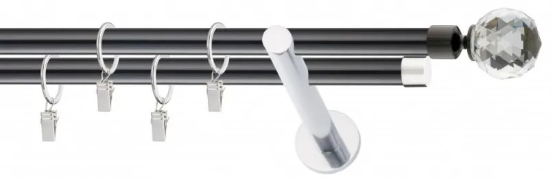 Galerie dubla combinat INOX NEGRU PICIOR UNIVERSAL ,prindere perete 19/19 kula cristal (Alege marime: 360 cm)