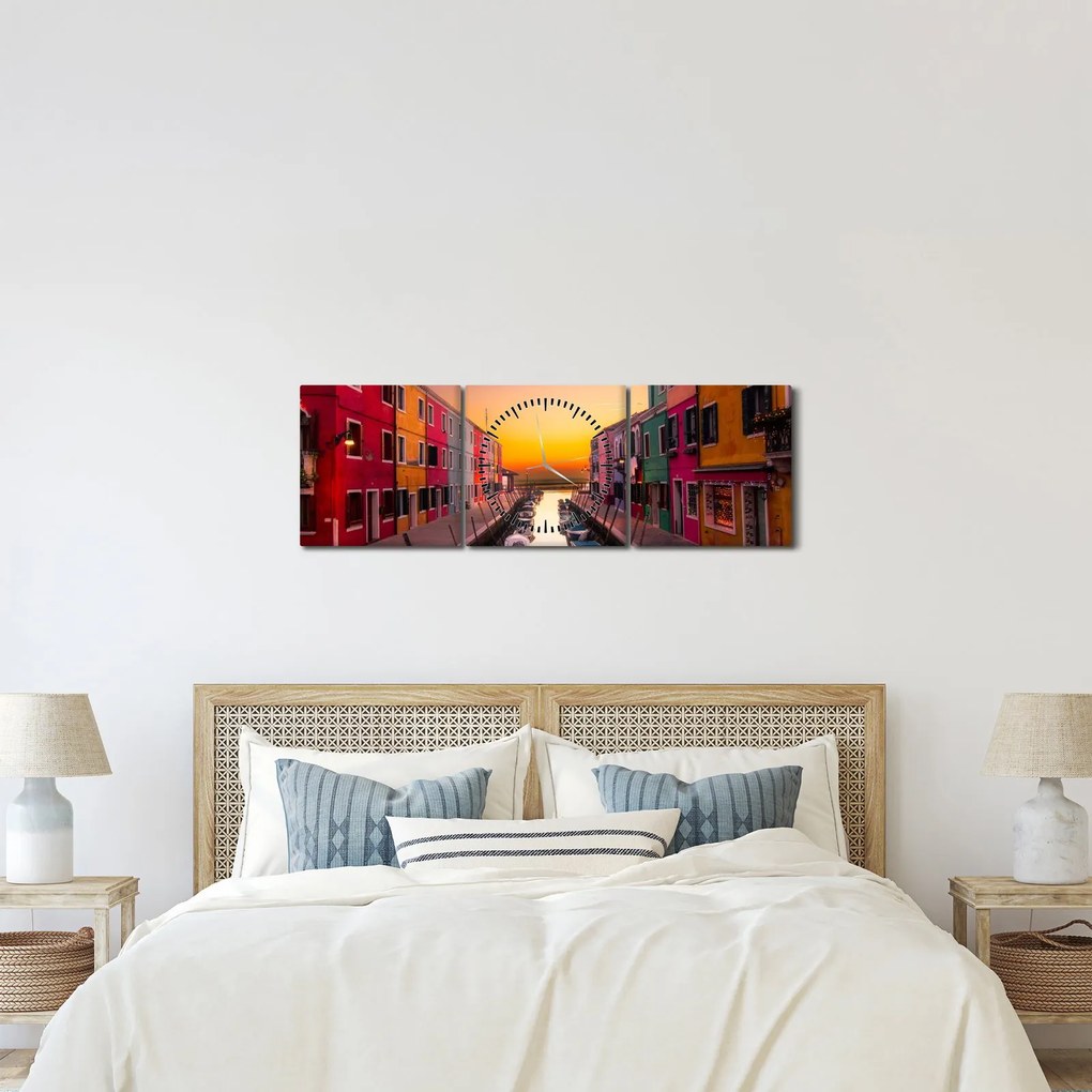 Tablou - Apus de soare, insula Burano, Veneția, Italia (cu ceas) (90x30 cm)