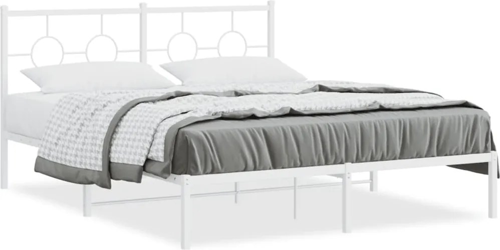 vidaXL Cadru de pat metalic cu tăblie, alb, 160x200 cm